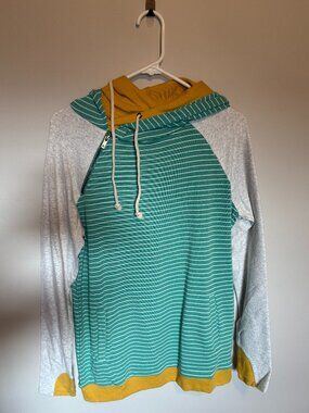 Ampersand Avenue Hoodie Womens Medium Colorblock Striped Asymmetrical Zip NWT